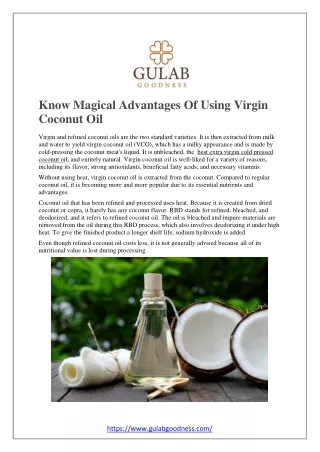 Know Magical Advantages Of Using Virgin Coconut Oil