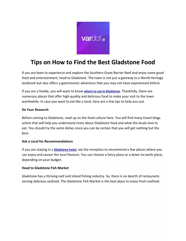 tips on how to find the best gladstone food