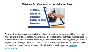what are tax concessions available for small