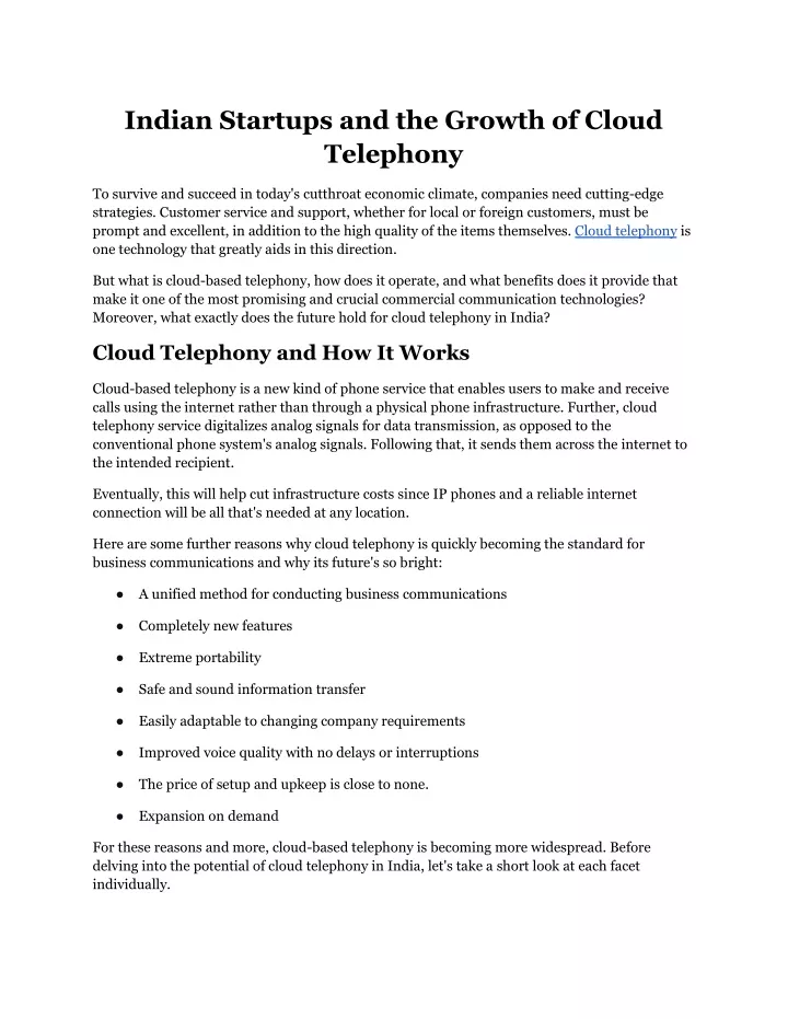 indian startups and the growth of cloud telephony