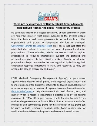 there are several types of disaster relief grants