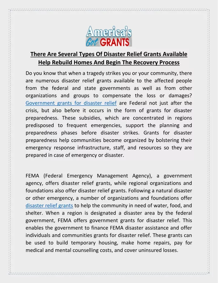 there are several types of disaster relief grants