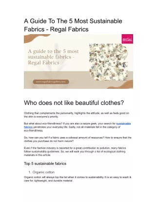A Guide To The 5 Most Sustainable Fabrics - Regal Fabrics