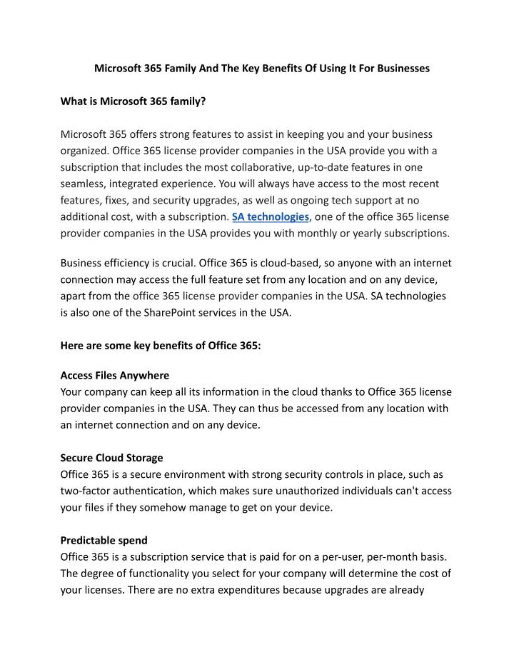 microsoft 365 family and the key benefits
