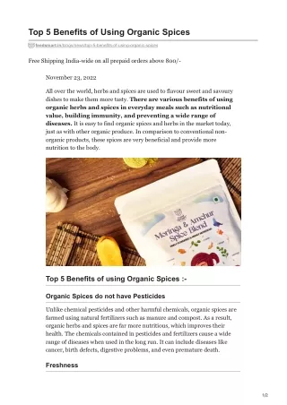 Top 5 Benefits of Using Organic Spices