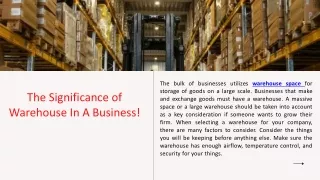 Commercial Warehouse Space For Rent In Singapore