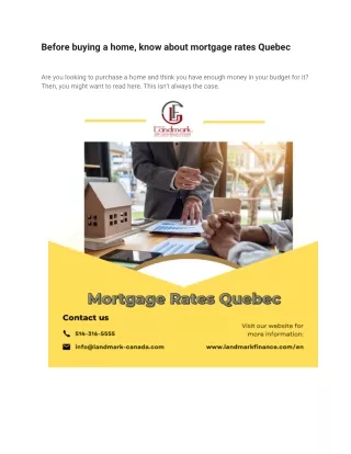 Before buying a home, know about mortgage rates Quebec