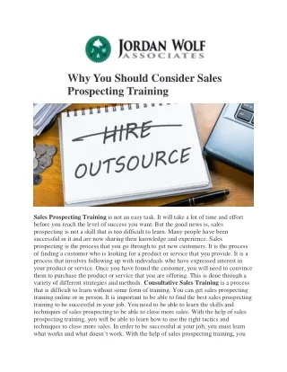 Why You Should Consider Sales Prospecting Training