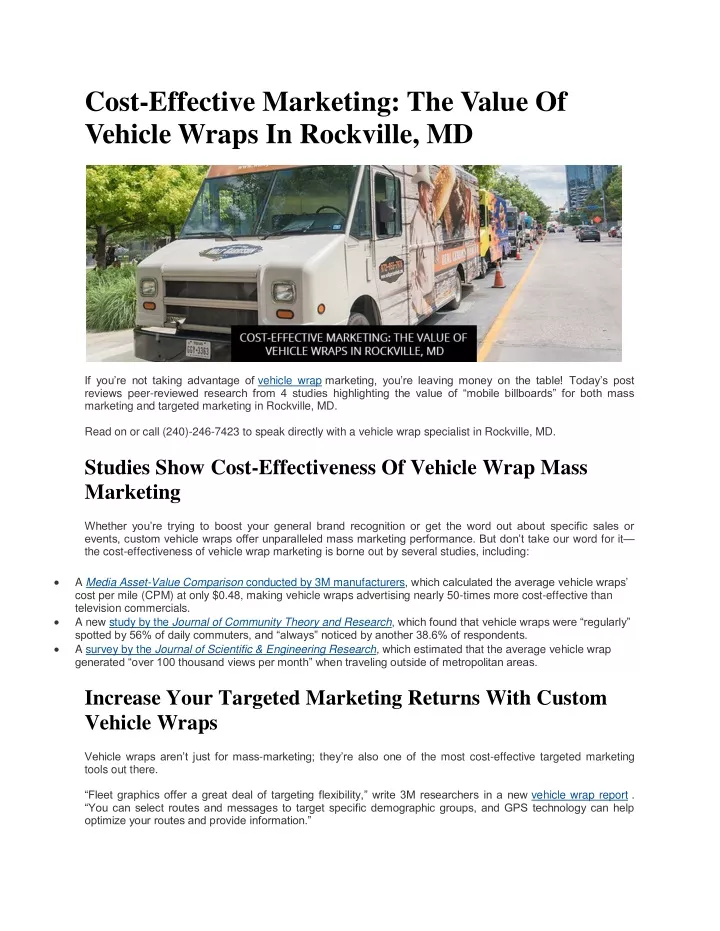 cost effective marketing the value of vehicle