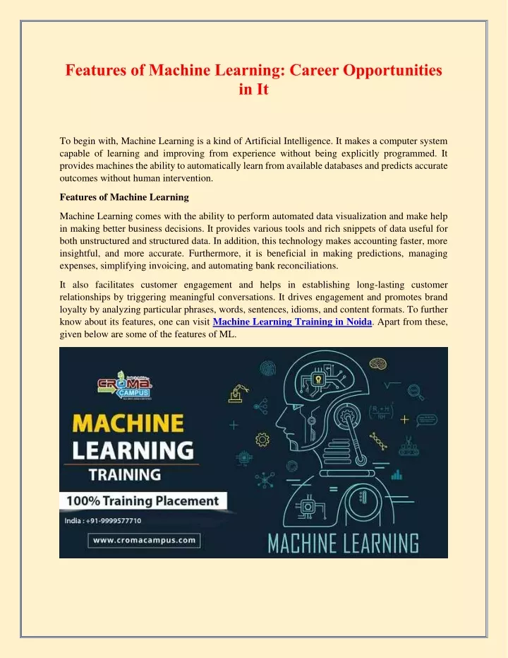 PPT - Features of Machine Learning: Career Opportunities in It ...