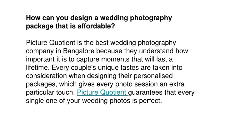 how can you design a wedding photography package