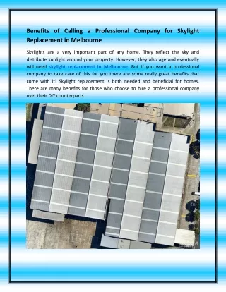 Benefits of Calling a Professional Company for Skylight Replacement in Melbourne