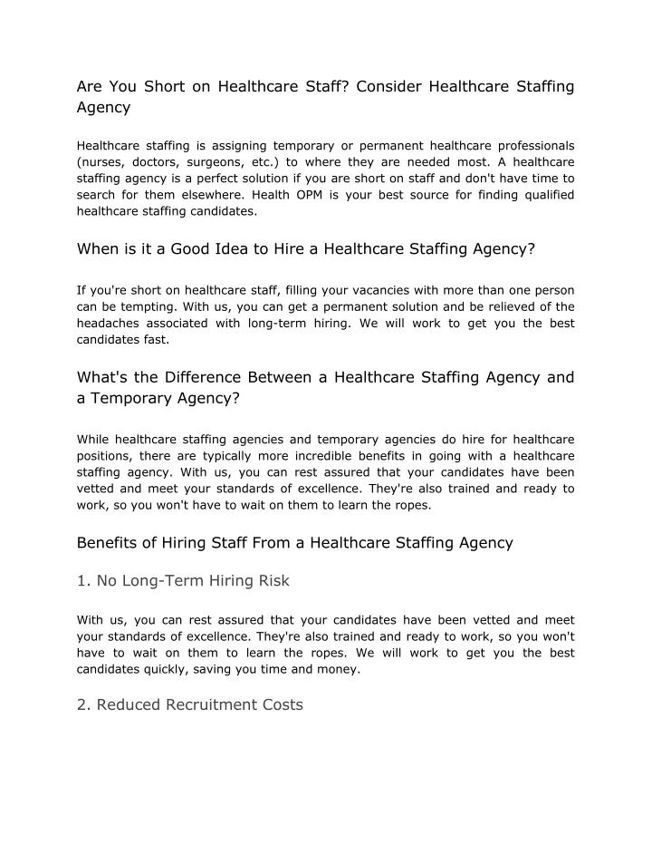 are you short on healthcare staff consider