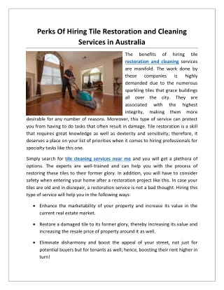Perks Of Hiring Tile Restoration and Cleaning Services in Australia