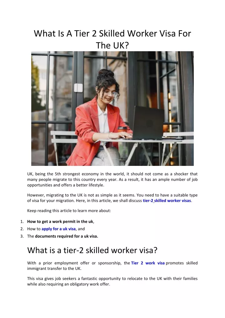 what is a tier 2 skilled worker visa for the uk