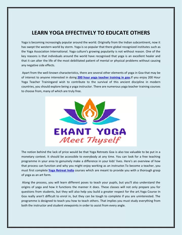 learn yoga effectively to educate others