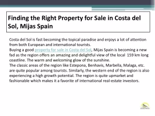 Finding the Right Property for Sale in Costa del Sol, Mijas Spain