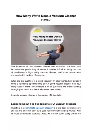 how many watts does a vacuum cleaner have