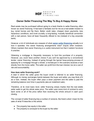 Owner Seller Financing The Way To Buy A Happy Home