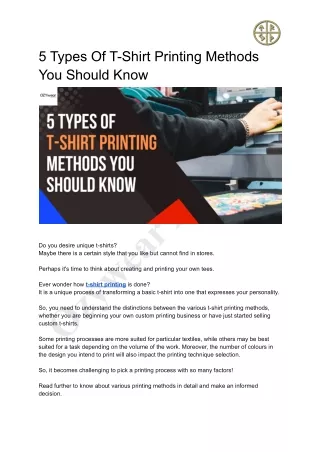5 Types Of T-Shirt Printing Methods You Should Know