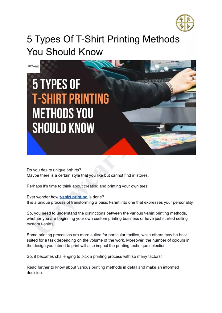 5 types of t shirt printing methods you should
