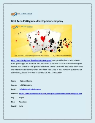 Best Teen Patti game development company