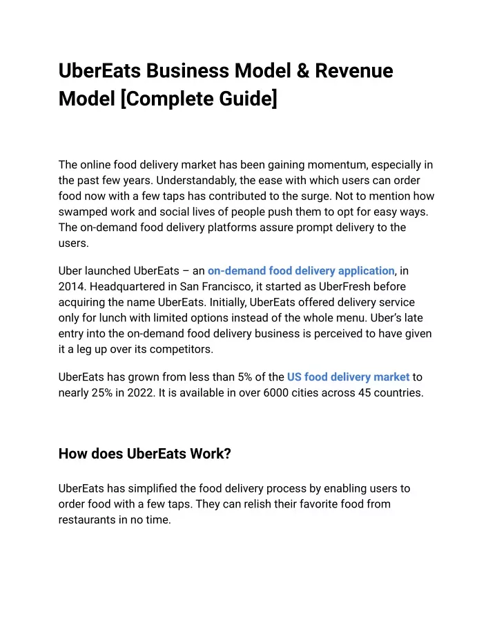 ubereats business model revenue model complete