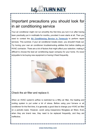 Important precautions you should look for in air conditioning service