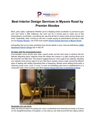 Best Interior Design Services in Mysore Road by Premier Abodes