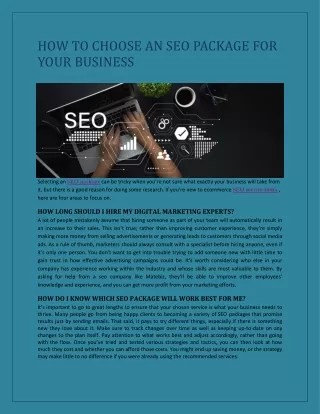 HOW TO CHOOSE AN SEO PACKAGE FOR YOUR BUSINESS