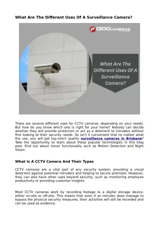 What Are The Different Uses Of A Surveillance Camera?