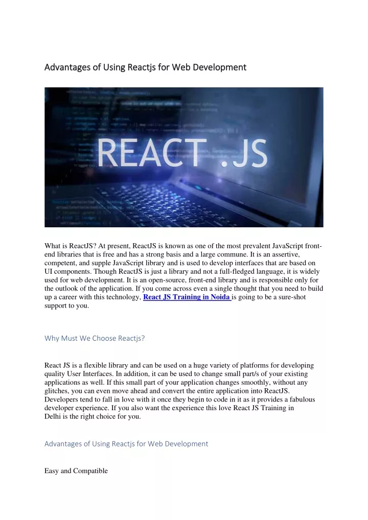 advantages of using reactjs for web development