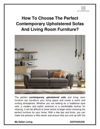 How to Choose the Perfect Contemporary Upholstered Sofas and Living Room Furniture