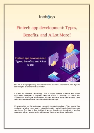 Fintech app development: Types, Benefits, and A Lot More!