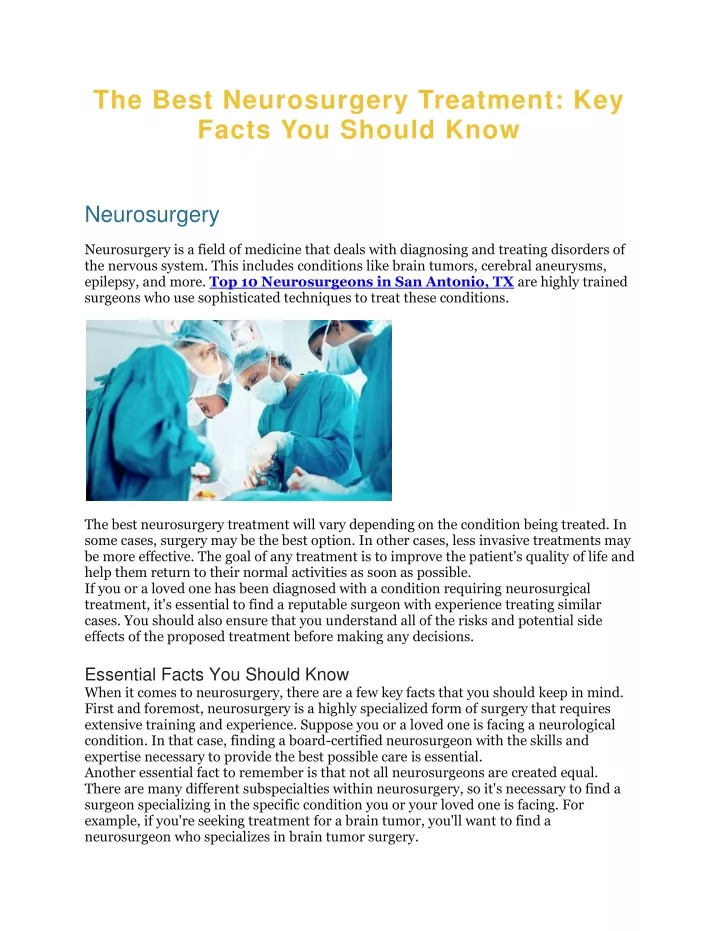 the best neurosurgery treatment key facts