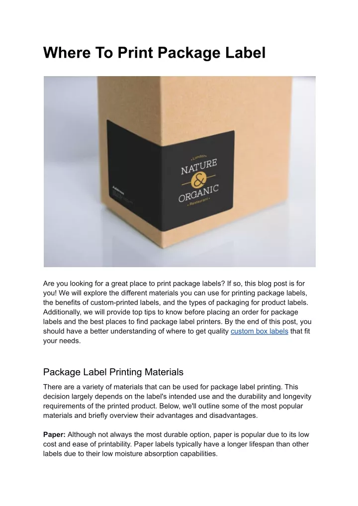 where to print package label