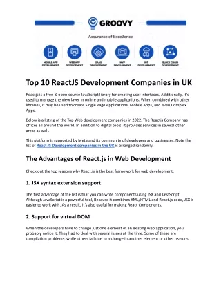 Top 10 ReactJS Development Companies in UK