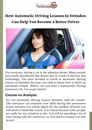 How Automatic Driving Lessons in Swindon Can Help You Become a Better Driver