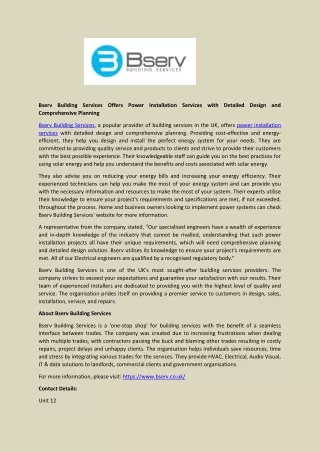 bserv building services offers power installation