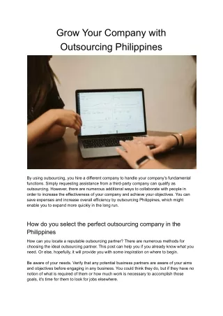 Grow Your Company with Outsourcing Philippines