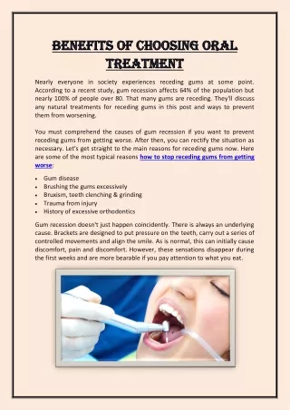 Benefits of choosing oral treatment