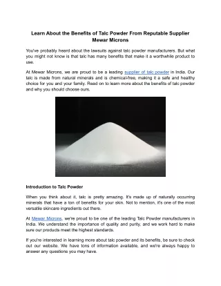 learn about the benefits of talc powder from