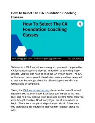 How To Select The CA Foundation Coaching Classes