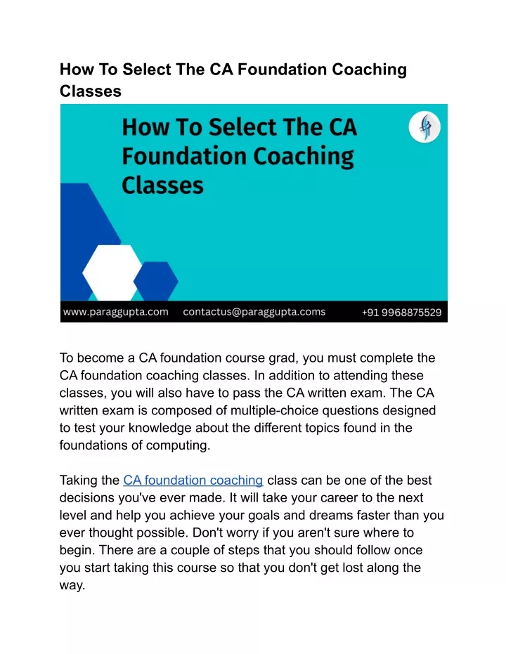 how to select the ca foundation coaching classes