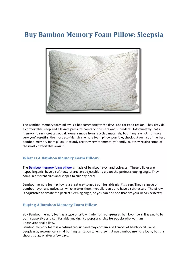 buy bamboo memory foam pillow sleepsia