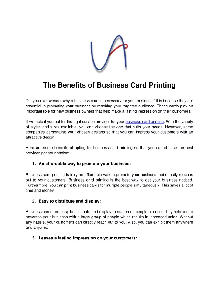 the benefits of business card printing