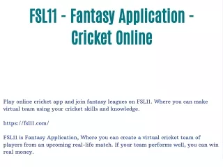FSL11 - Cricket Fantasy Application