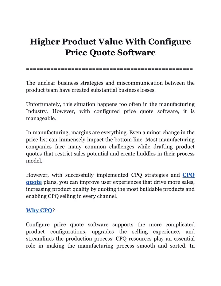 higher product value with configure price quote