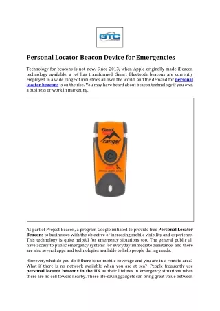 Personal Locator Beacon Device for Emergencies