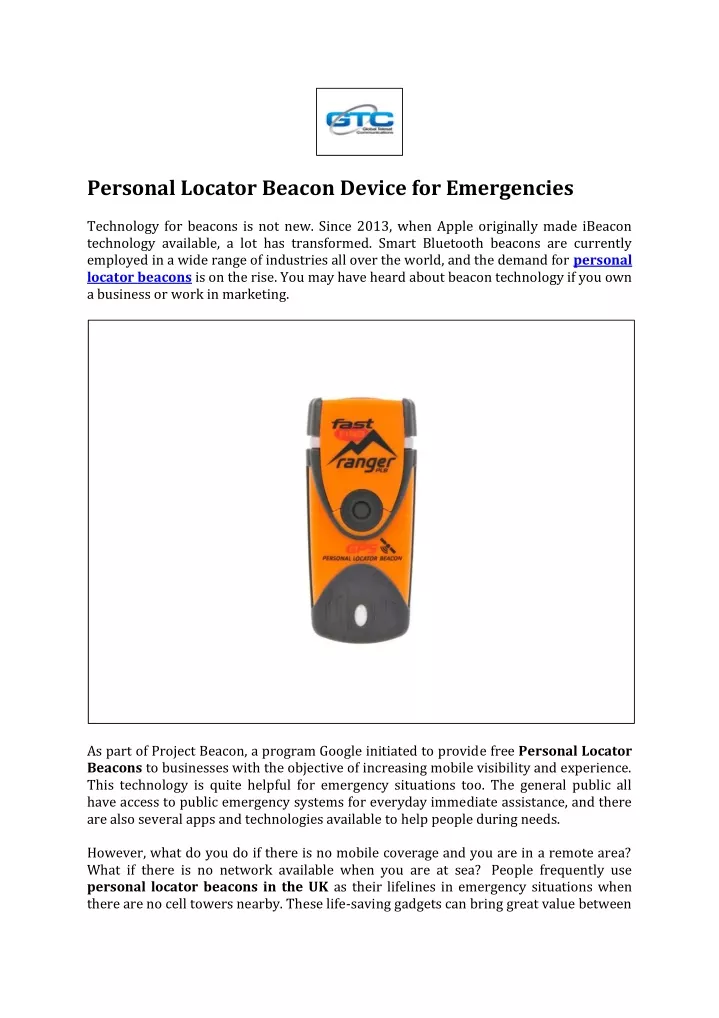 personal locator beacon device for emergencies